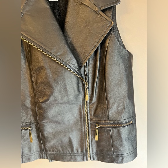 Black Leather Womens Vest Live a Little L 100% leather Zip - Picture 4 of 12